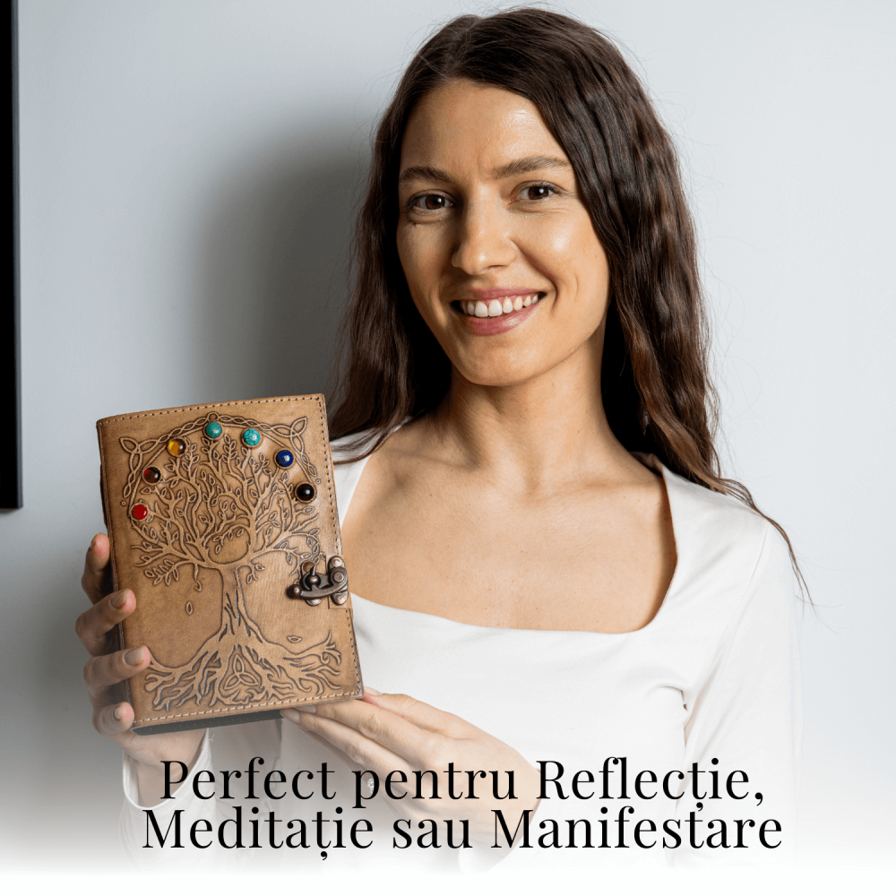 Jurnal Vintage maro cu Arborele Vietii si 7 Chakre - Piele Naturala [2]