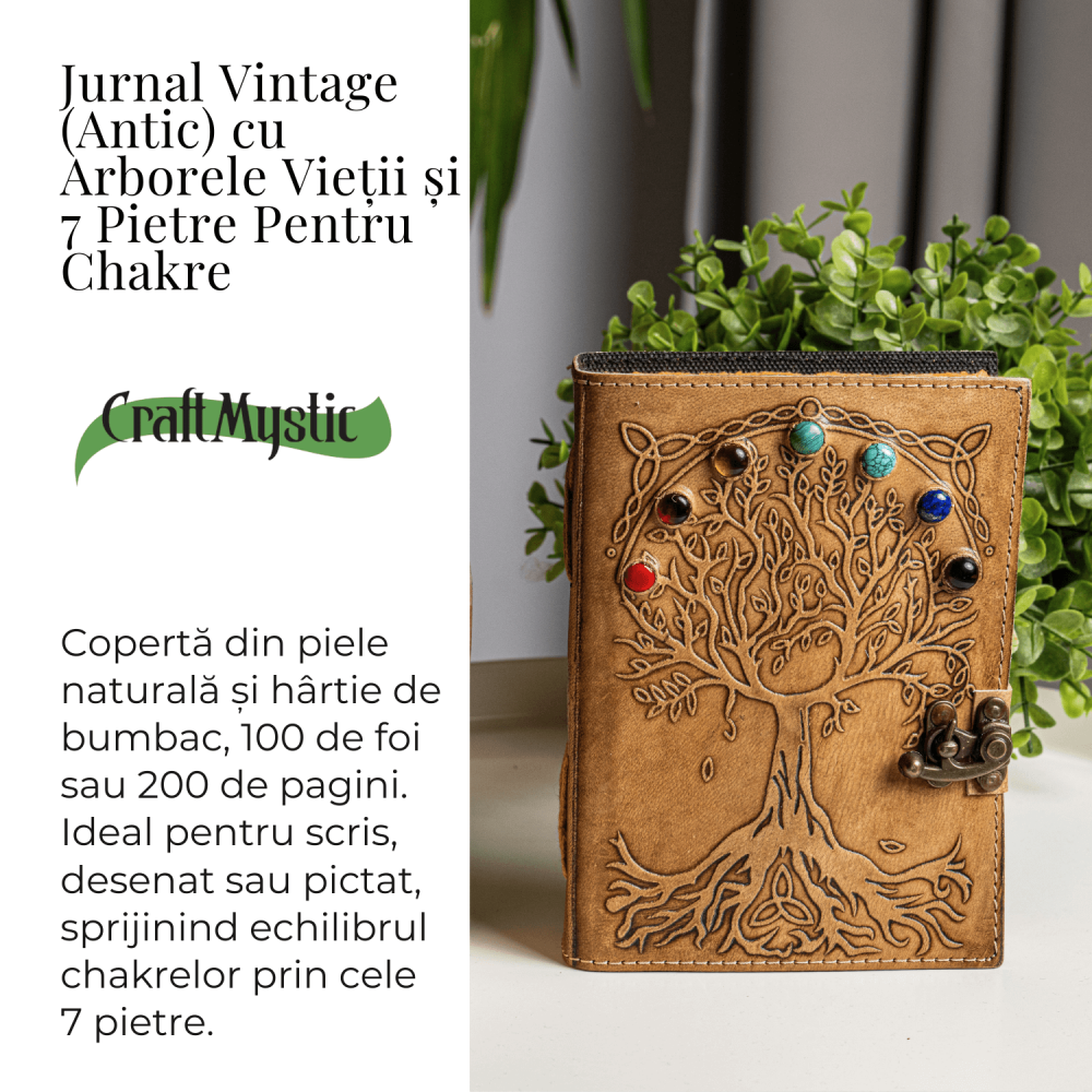 Jurnal Vintage maro cu Arborele Vietii si 7 Chakre - Piele Naturala [3]