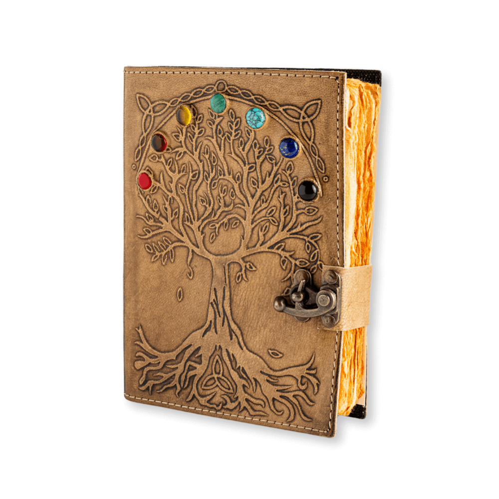 Jurnal Vintage maro cu Arborele Vietii si 7 Chakre - Piele Naturala [1]