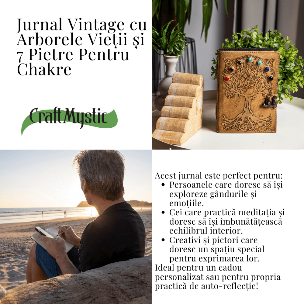 Jurnal Vintage maro cu Arborele Vietii si 7 Chakre - Piele Naturala [5]