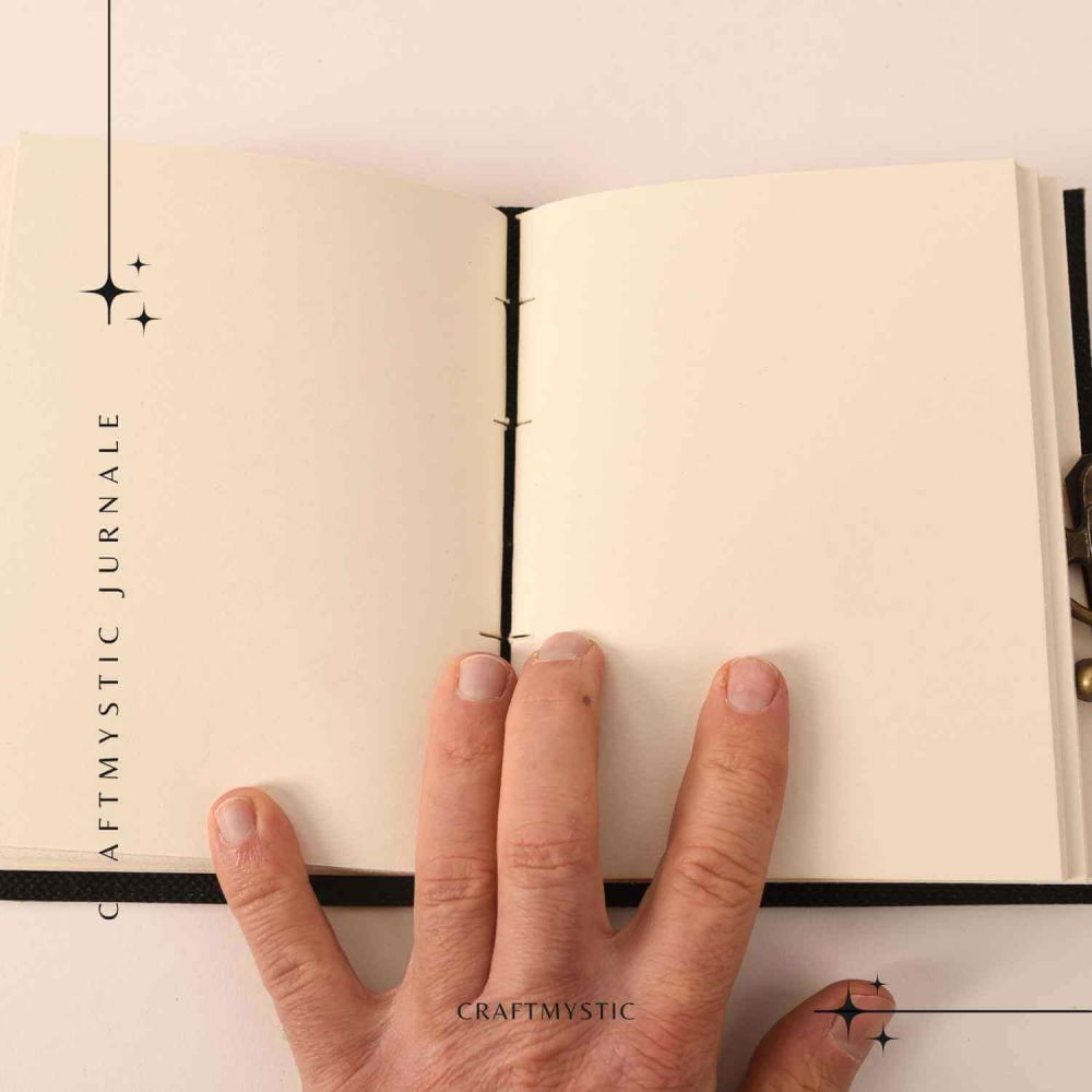 Jurnal Bufnita din Piele Naturala cu Piatra Decorativa si Hartie Bumbac Alba 17x13 cm [4]