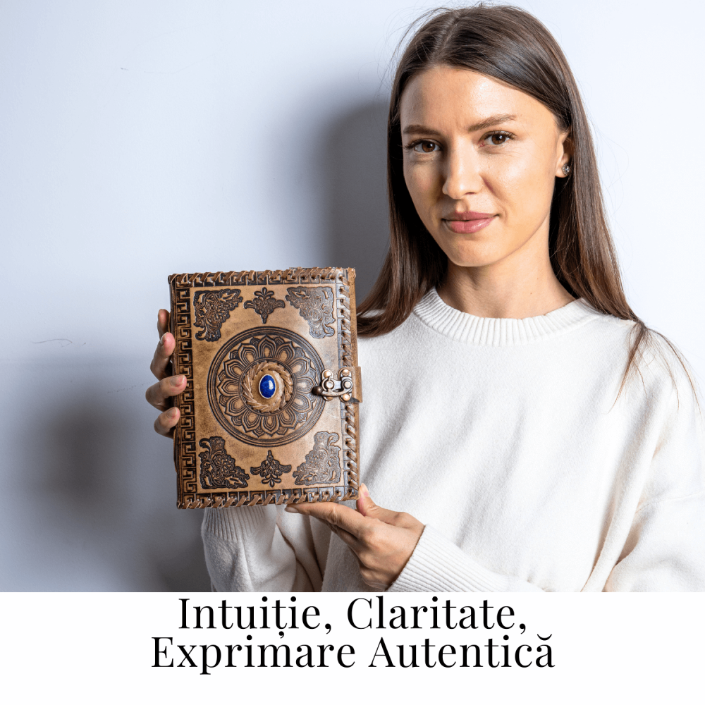 Jurnal din piela naturala autentic cu coperta gravata si piatra naturala Lapis Lazuli si hartie bumbac [2]