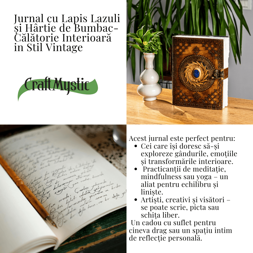 Jurnal din piele naturala cu Lapis Lazuli si hartie de bumbac – Calatorie interioara in stil vintage [5]