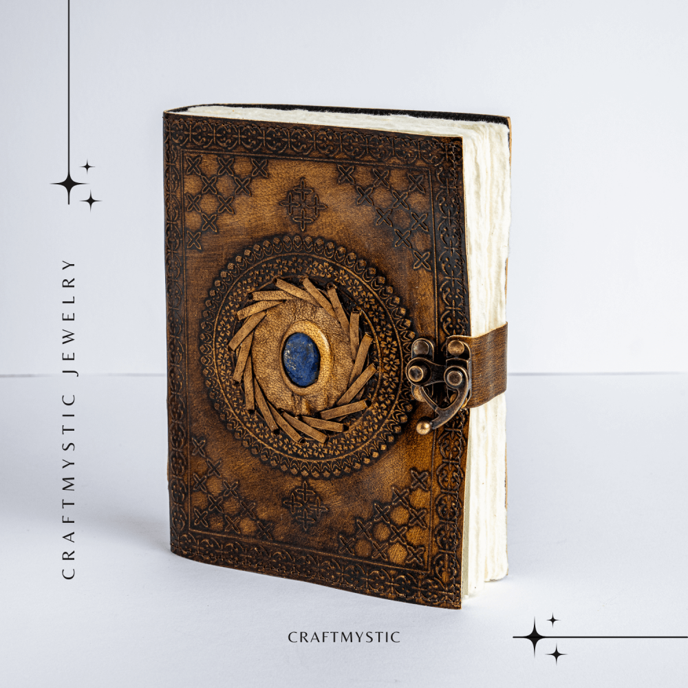 Jurnal din piele naturala cu Lapis Lazuli si hartie de bumbac – Calatorie interioara in stil vintage [8]