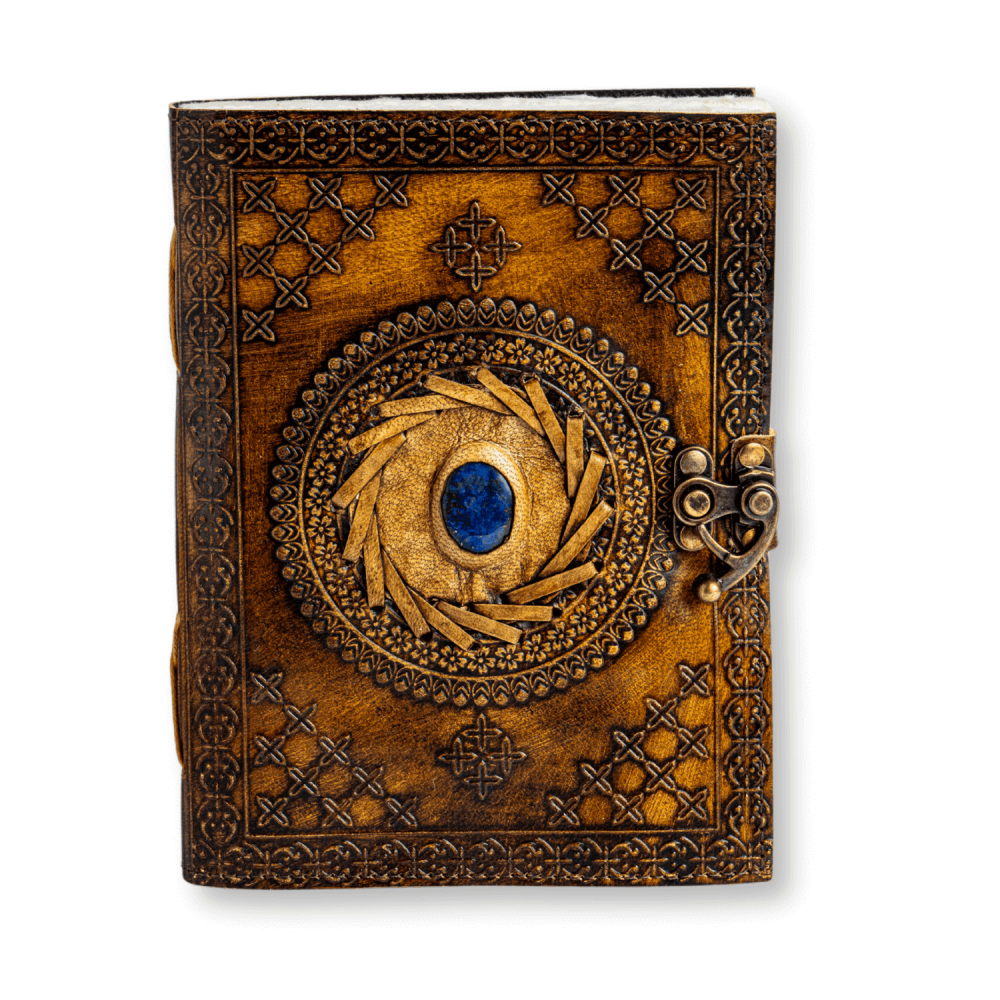 Jurnal din piele naturala cu Lapis Lazuli si hartie de bumbac – Calatorie interioara in stil vintage [10]