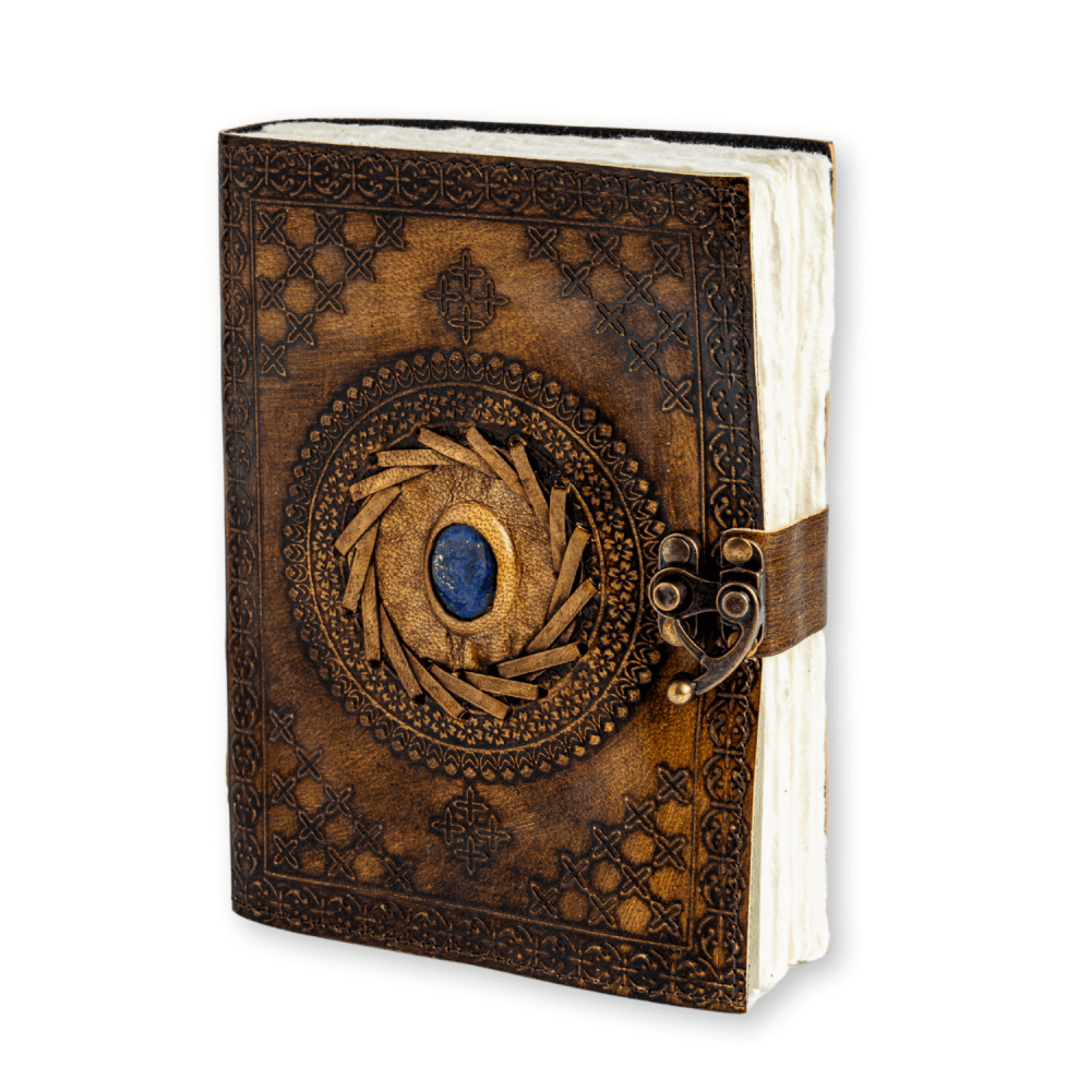 Jurnal din piele naturala cu Lapis Lazuli si hartie de bumbac – Calatorie interioara in stil vintage [1]