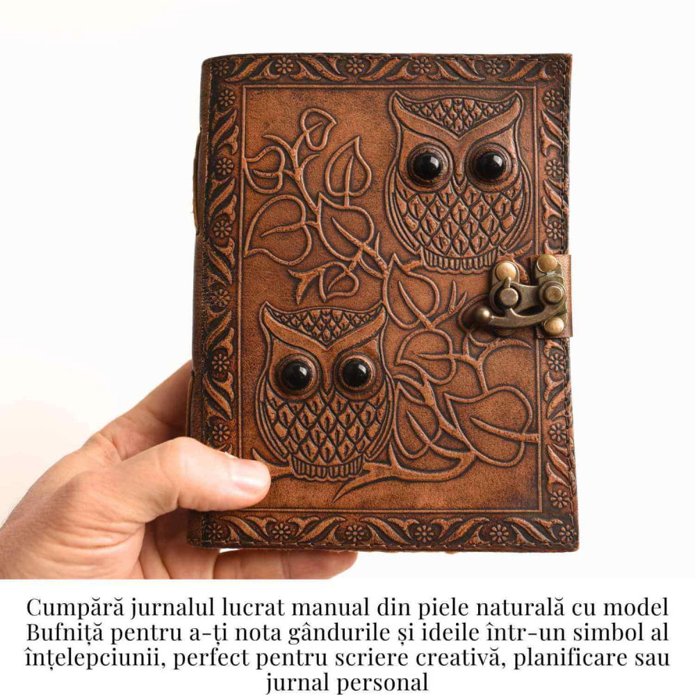 Jurnal piele naturala cu bufnite si obsidian – Intelepciune si protectie [2]