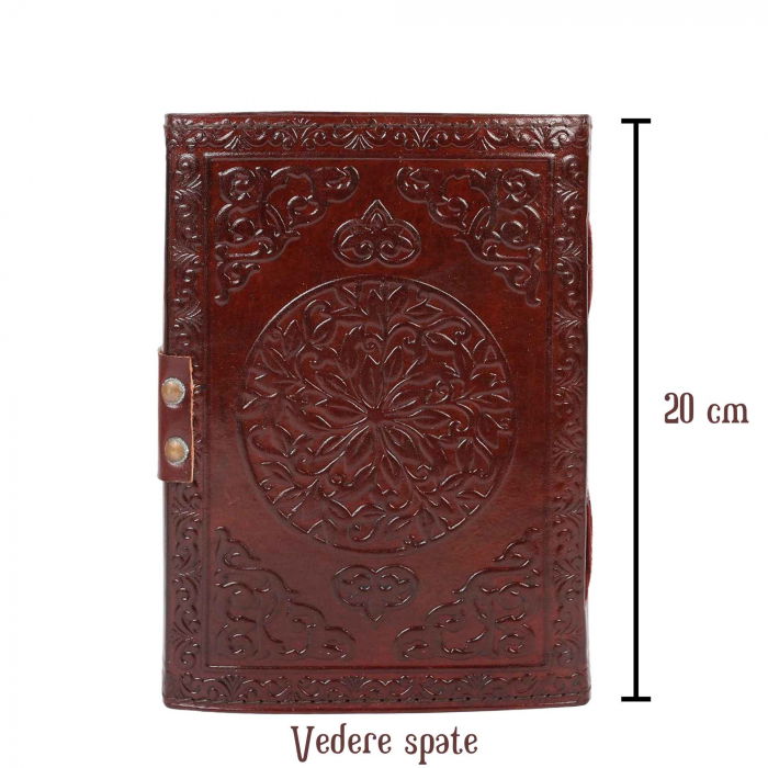 Jurnal din Piele design cu Tripla Luna si piatra semipretioasa Lapis Lazuli - Hartie Vintage tip pergament Ideal pentru Schite si Notite, 20 x 15 cm cm [5]