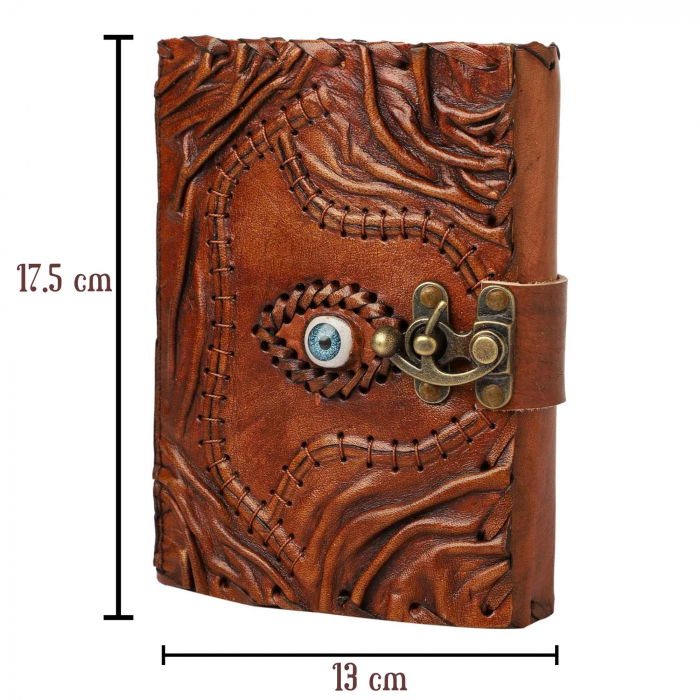 Jurnal Handmade din Piele cu Blocare si Design Carte Hocus Pocus - Hartie Vintage Tip Pergament, Ochiul Al Treilea 190-200 pagini Maro [5]
