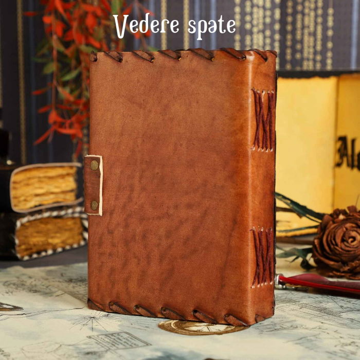 Jurnal Handmade din Piele cu Blocare si Design Carte Hocus Pocus - Hartie Vintage Tip Pergament, Ochiul Al Treilea 190-200 pagini Maro [7]