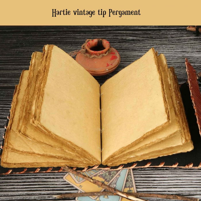 Jurnal Handmade din Piele cu Blocare si Design Carte Hocus Pocus - Hartie Vintage Tip Pergament, Ochiul Al Treilea 190-200 pagini Maro [3]