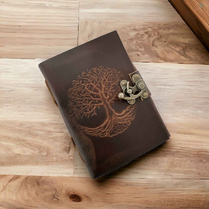 Jurnal Vintage din Piele cu Model Arborele Vietii si Hartie de Pergament Alba 190-200 pagini [6]