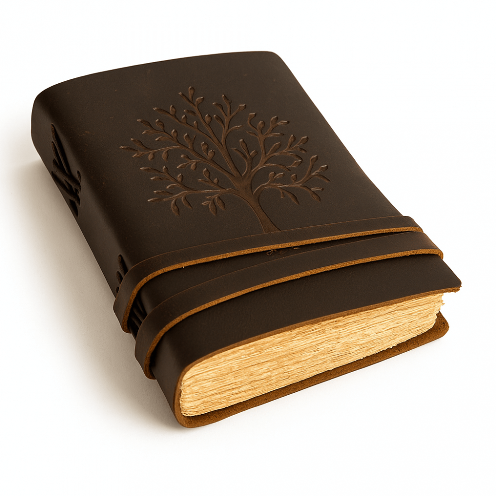 Jurnal piele naturala cu Arborele Vietii si hartie de bumbac – Creativitate si conexiune spirituala [1]