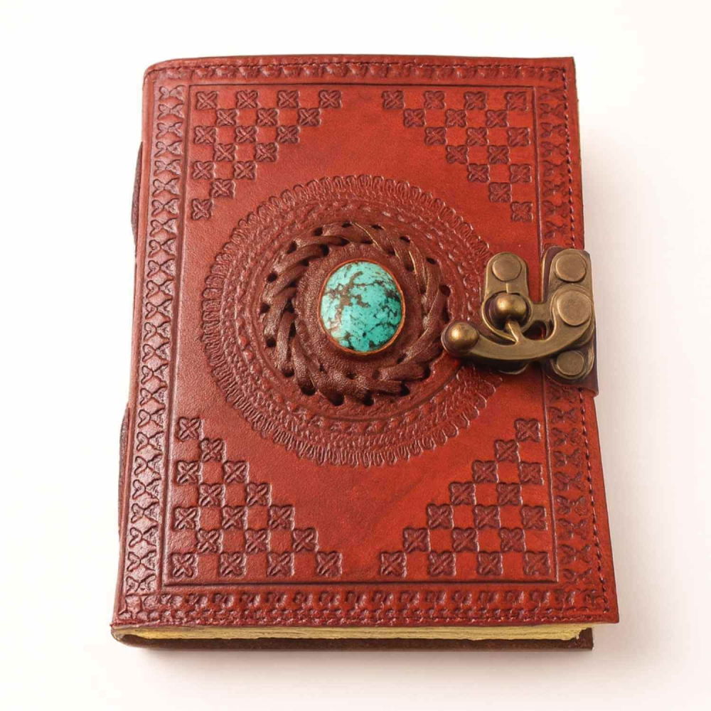 Calatoria Interioara – Jurnal din Piele Naturala cu Piatra Decorativa si Hartie de Bumbac Galbena [1]