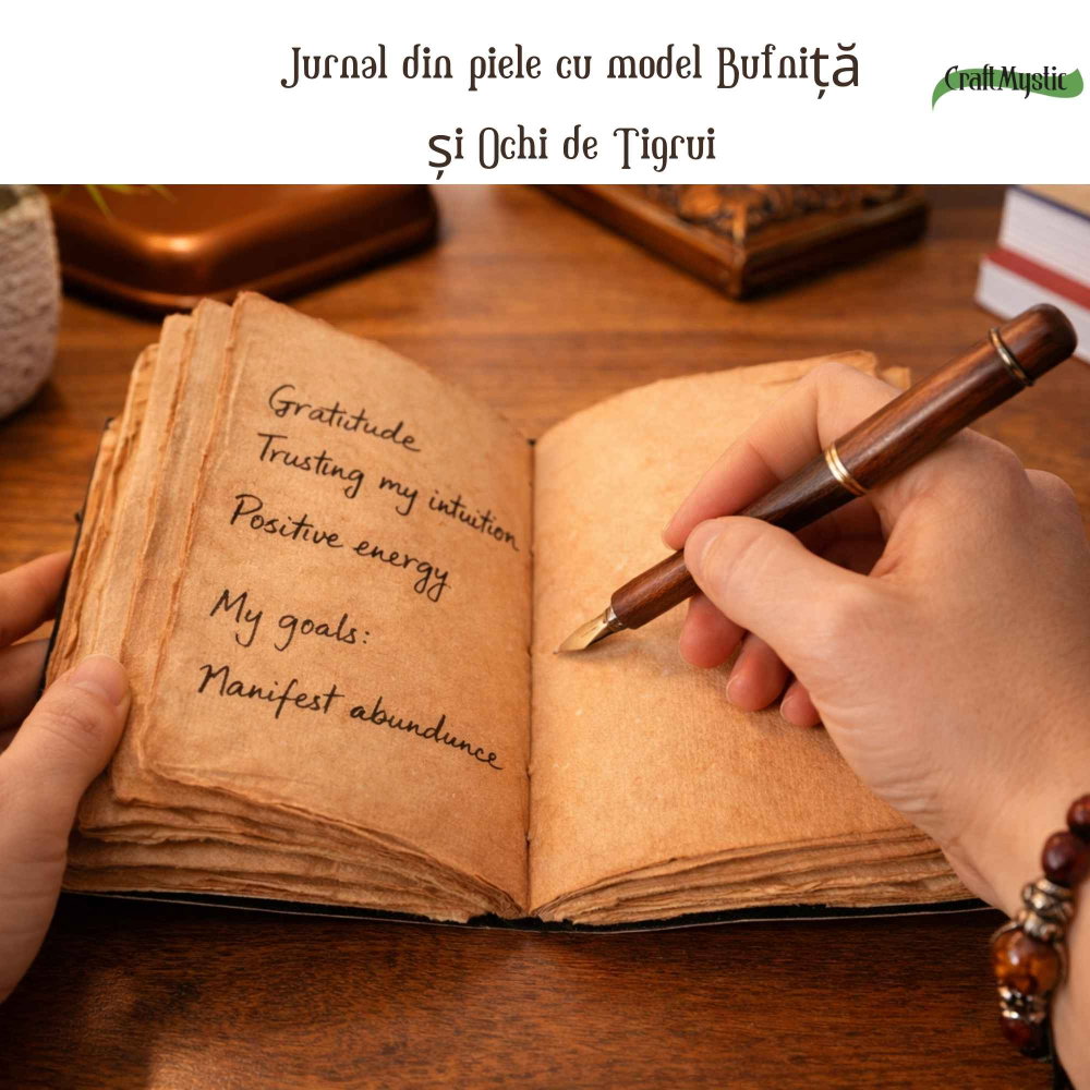 Jurnal din piele naturala cu Bufnita si Ochi de Tigru – Intelepciune si Claritate Interioara [3]