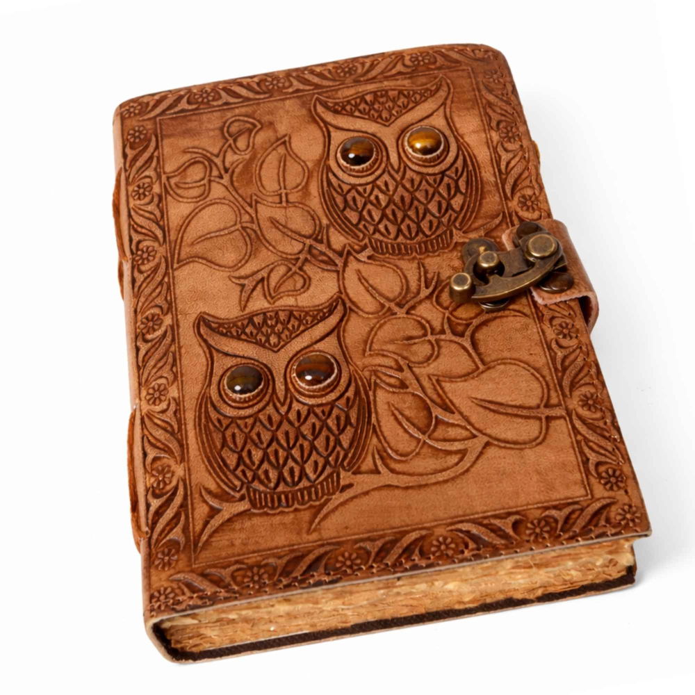 Jurnal din piele naturala cu Bufnita si Ochi de Tigru – Intelepciune si Claritate Interioara [1]