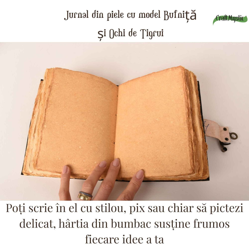 Jurnal din piele naturala cu Bufnita si Ochi de Tigru – Intelepciune si Claritate Interioara [2]