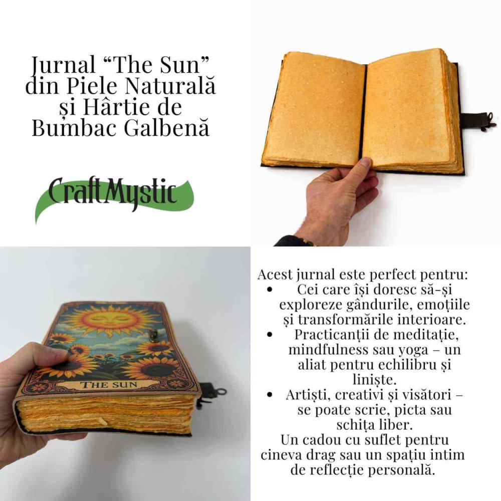 Jurnal The Sun din piele naturala si hartie de bumbac CraftMystic [2]