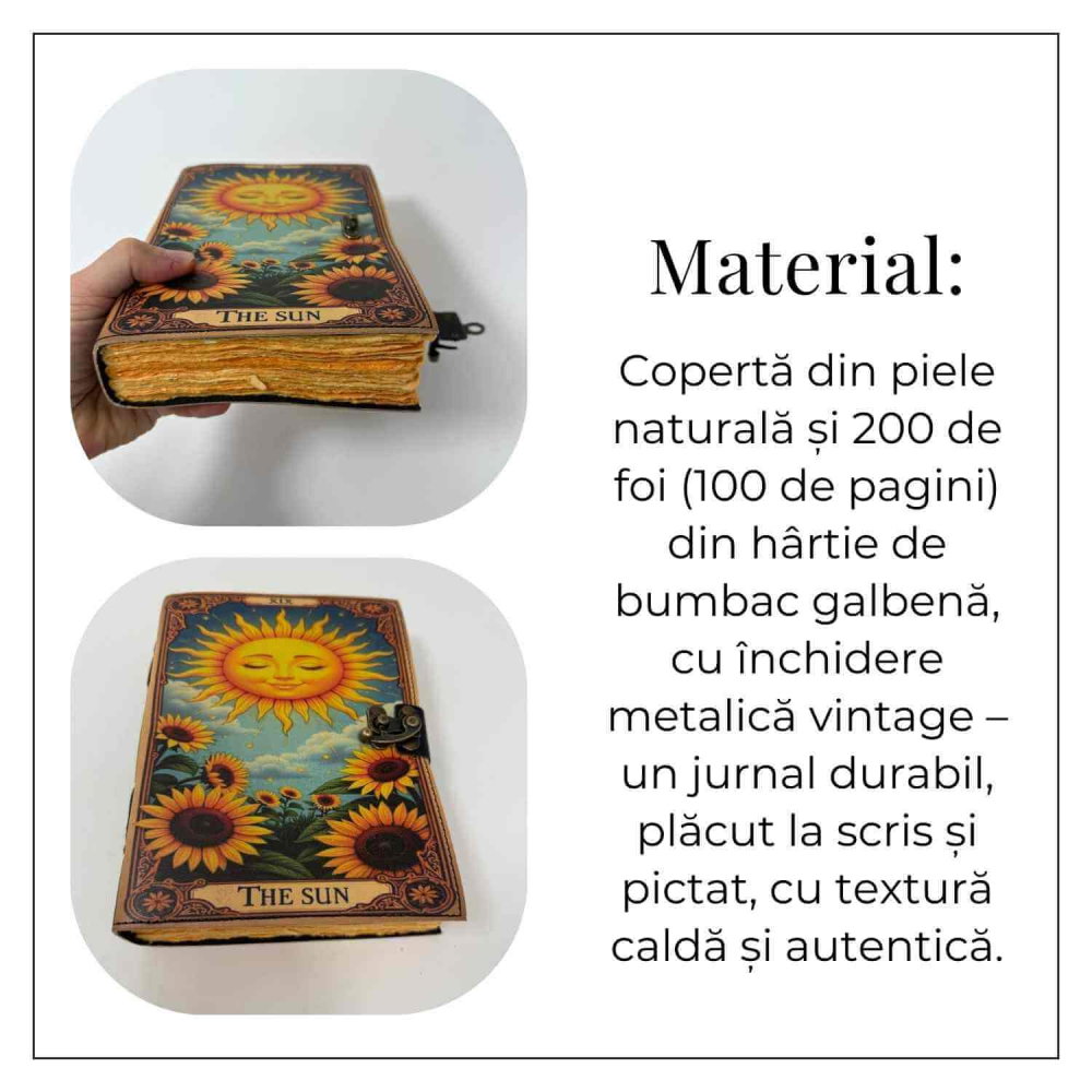 Jurnal The Sun din piele naturala si hartie de bumbac CraftMystic [4]
