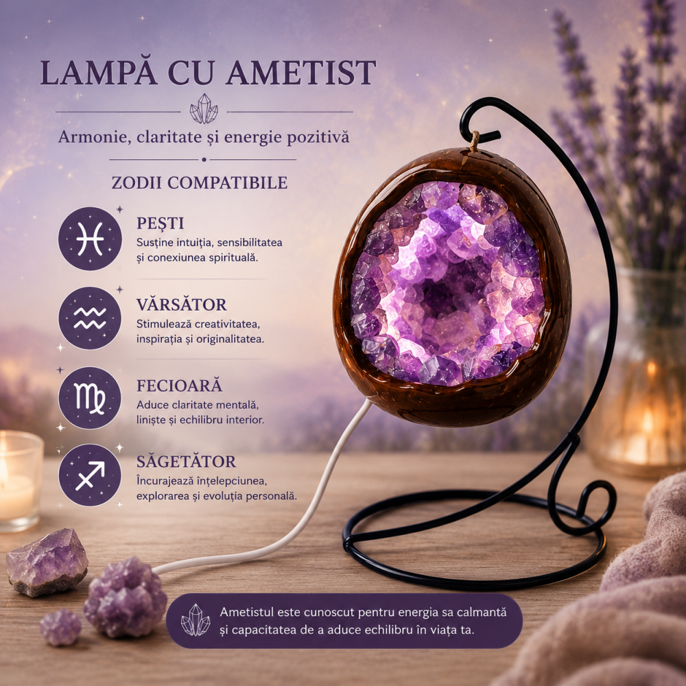 Lampa cu Ametist Natural Forma de Ou – Armonie, Claritate si Relaxare [6]