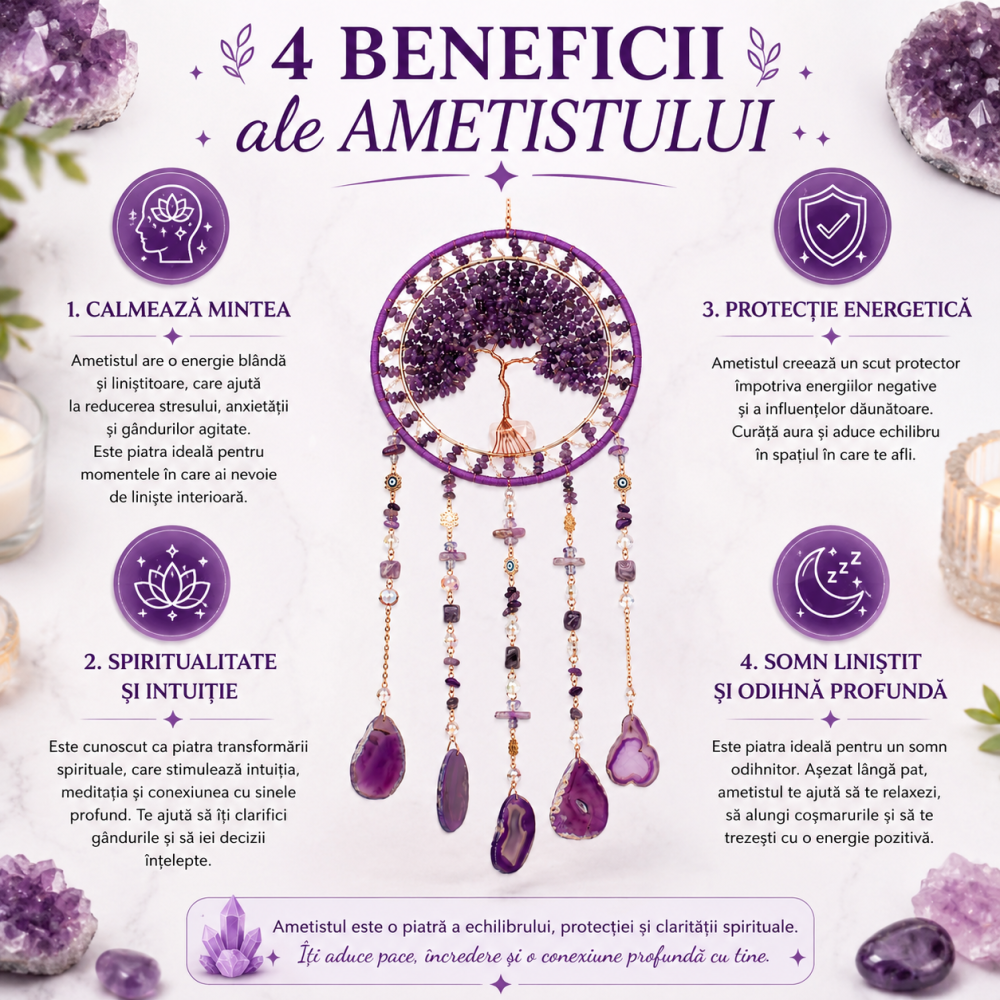 Dreamcatcher Arborele Vietii cu Ametist – Protectie Spirituala si Claritate Mentala [5]