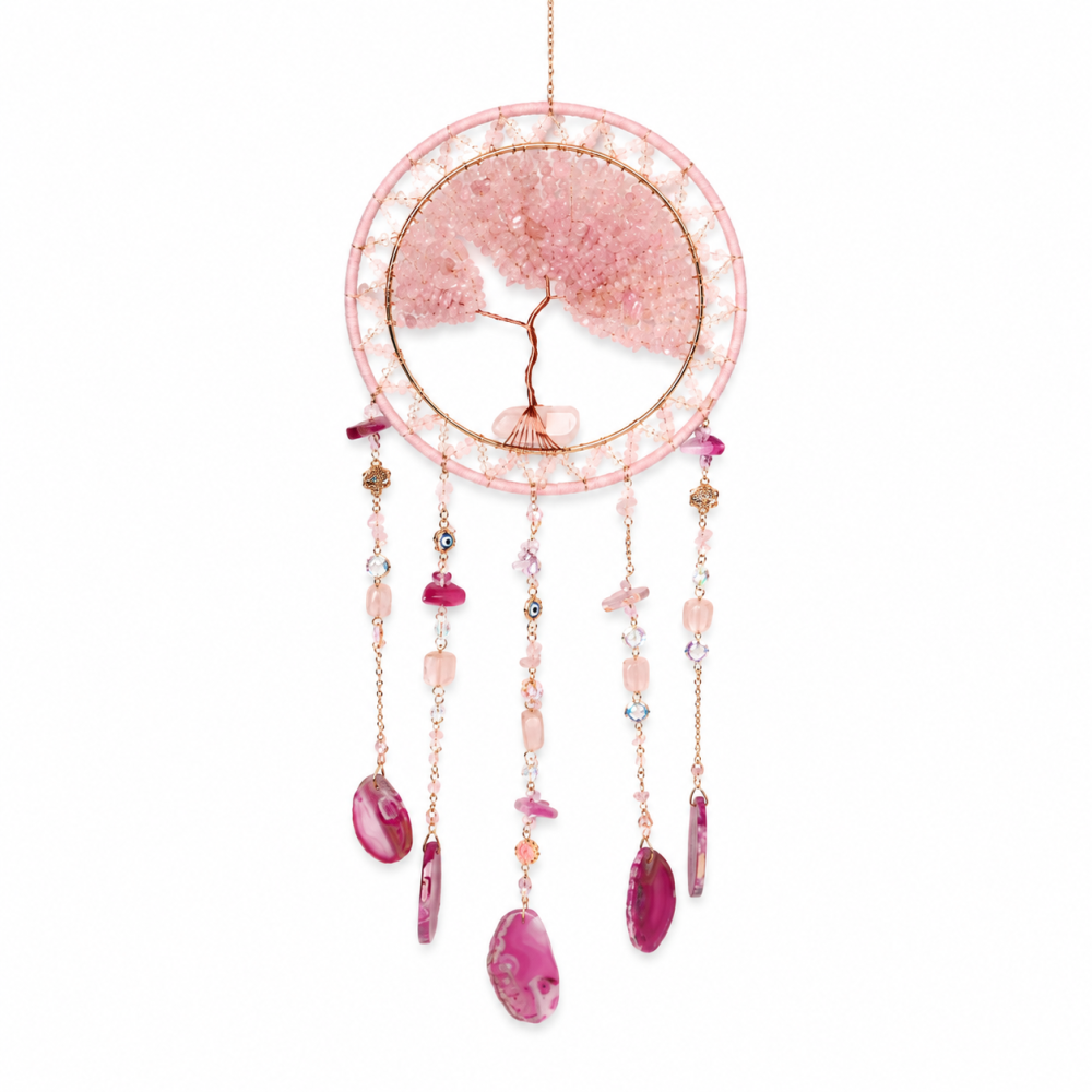 Dreamcatcher Arborele Vietii cu Cuart Roz si Agat – Iubire, Armonie si Energie Pozitiva [7]