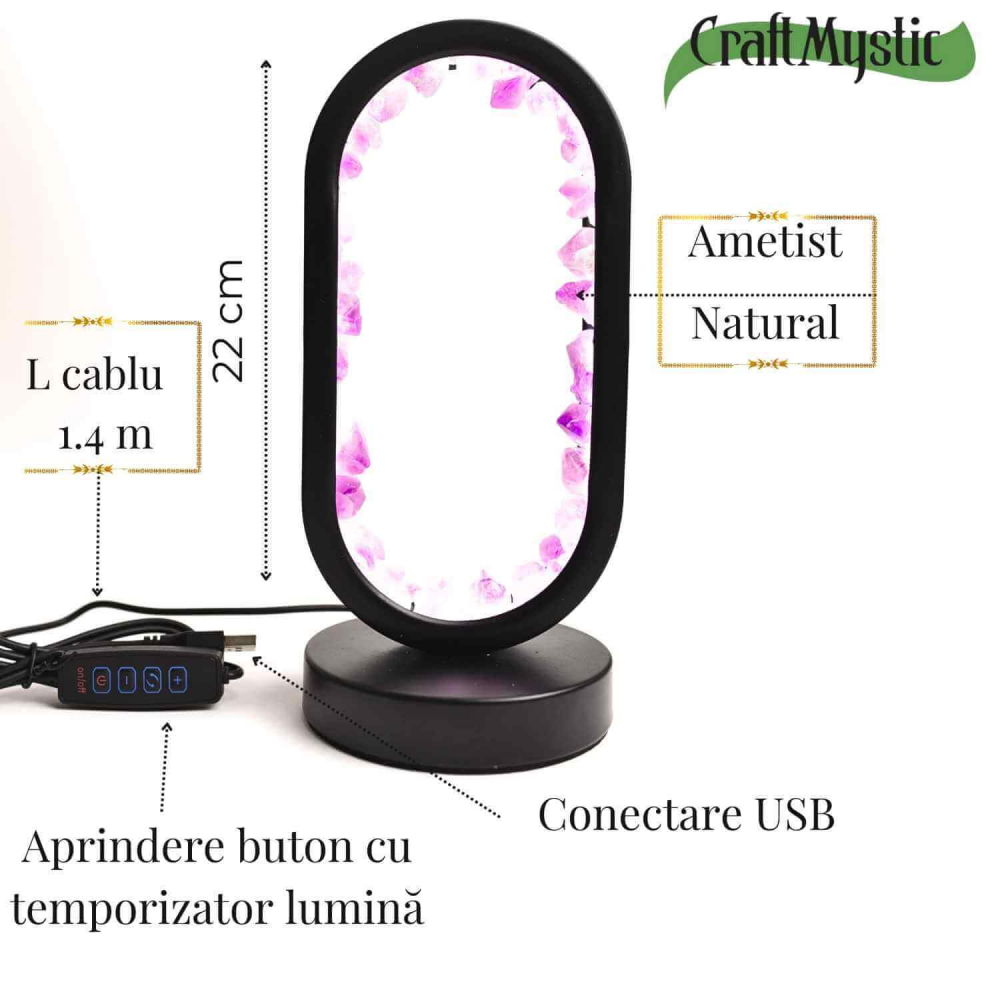 Lampa de noapte ovala cu cristale ametist brut – Lumina calmanta si protectie energetica [3]