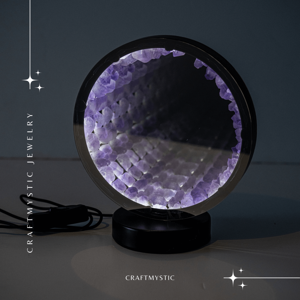 Lampa cu Oglinda si Ametist Natural – Decor Magic cu Cristale Energetice [4]