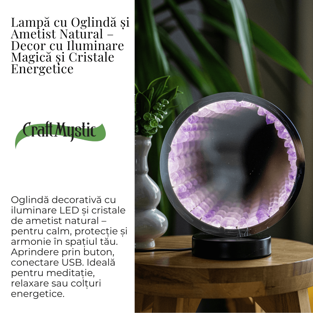 Lampa cu Oglinda si Ametist Natural – Decor Magic cu Cristale Energetice [6]