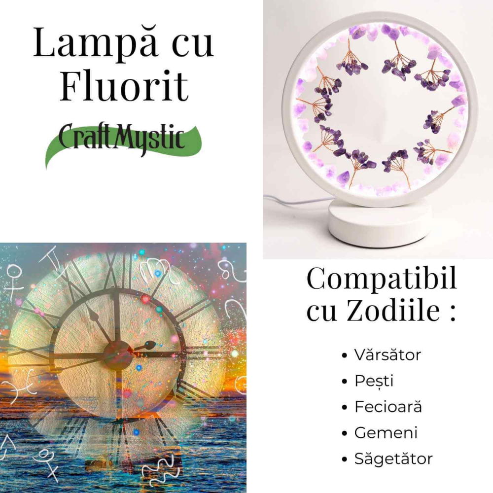 Lampa de noapte rotunda cu cristale ametist brut si rulat – energie pozitiva pentru relaxare [5]