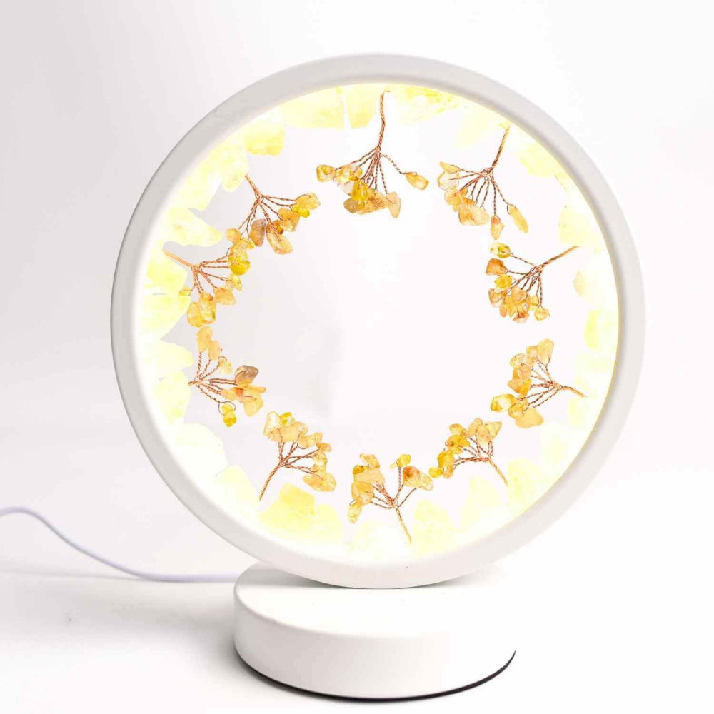 Lampa de Noapte Rotunda cu Cristale Citrin Brut si Rulat – Energie Pozitiva si Calm pentru Casa Ta [1]