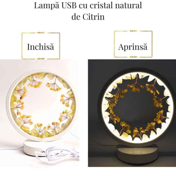 Lampa de Noapte Rotunda cu Cristale Citrin Brut si Rulat – Energie Pozitiva si Calm pentru Casa Ta [5]