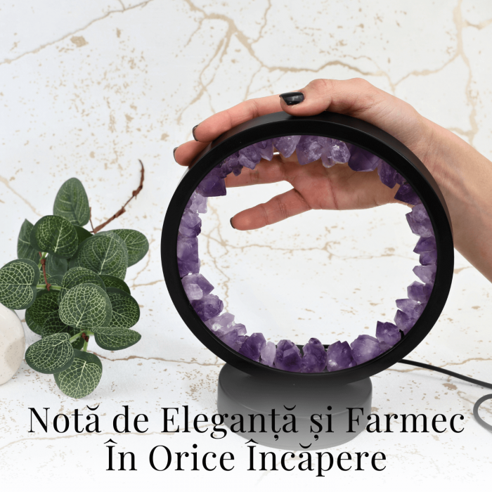 Lampa rotunda de Noapte Naturala cu Cristal de Ametist - USB, Decor Acasa [4]
