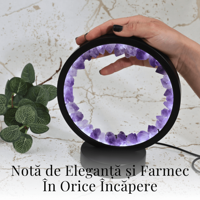 Lampa rotunda de Noapte Naturala cu Cristal de Ametist - USB, Decor Acasa [8]