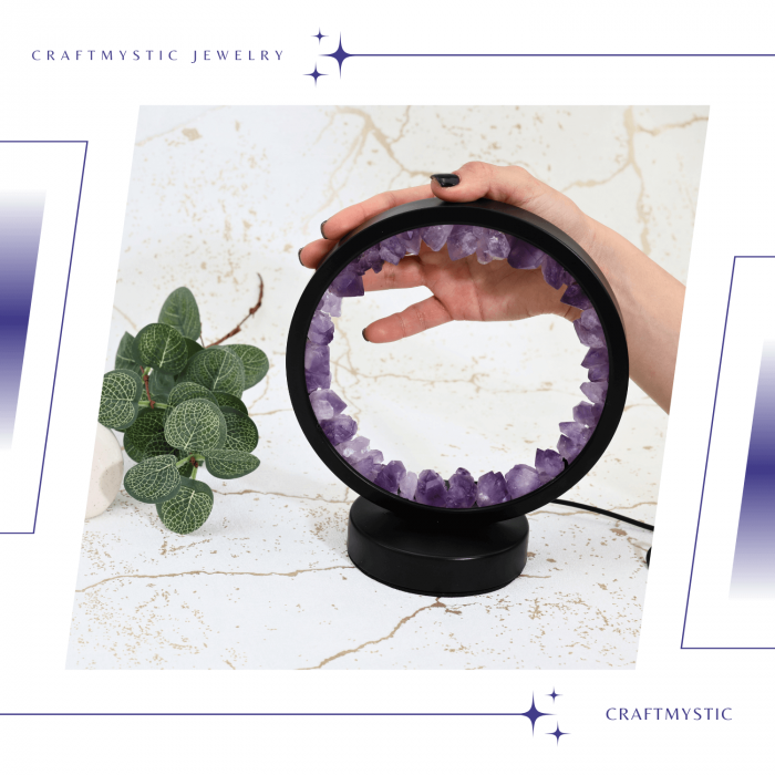 Lampa rotunda de Noapte Naturala cu Cristal de Ametist - USB, Decor Acasa [5]