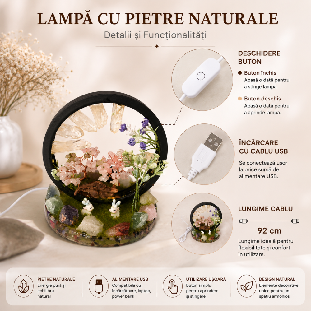 Lampa cu Cristale Naturale Rotunda – Armonie, Energie Pozitiva si Decor Elegant [4]