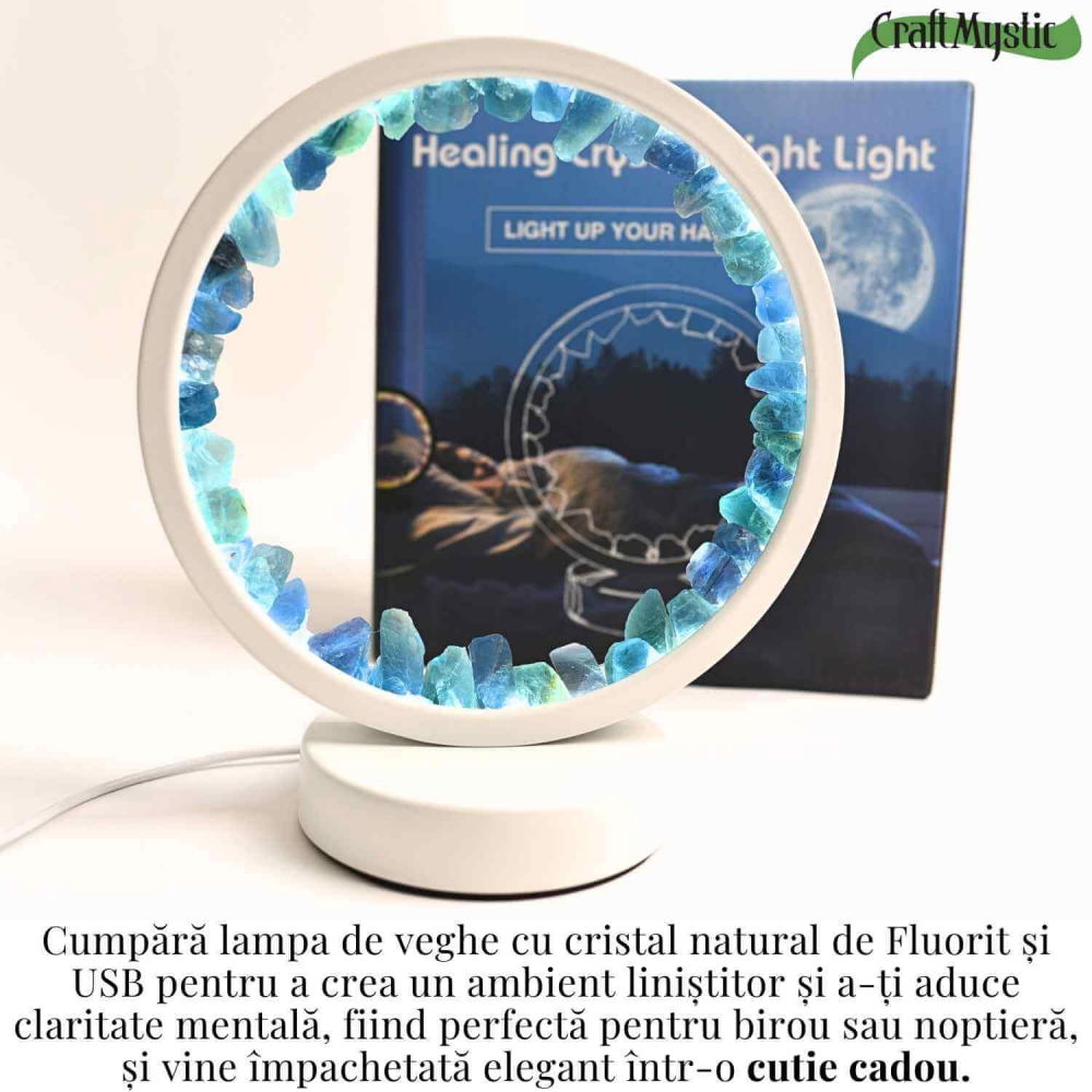Lampa de noapte rotunda cu cristale fluorit – Echilibru si calm pentru orice camera [5]