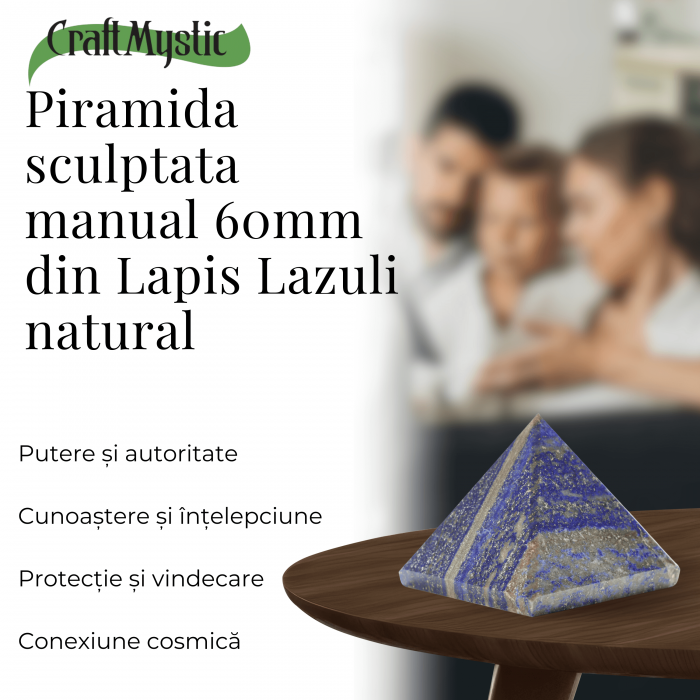 Piramida Sculptata Manual 60mm din Piatra Lapis Lazuli Naturala [4]