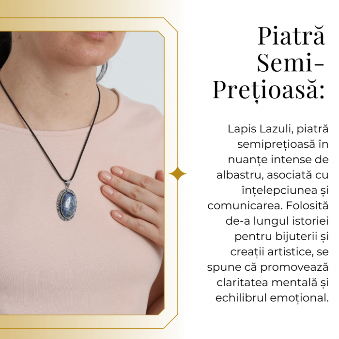 Colier Reglabil cu Pandantiv Oval 40mm de Lapis Lazuli [8]