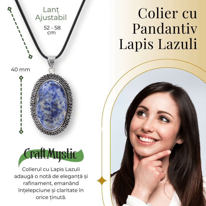 Colier Reglabil cu Pandantiv Oval 40mm de Lapis Lazuli [2]