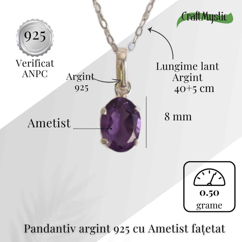 Claritate Mentala si Liniste Interioara – Colier Oval cu Ametist Fatetat si Argint 925 [5]