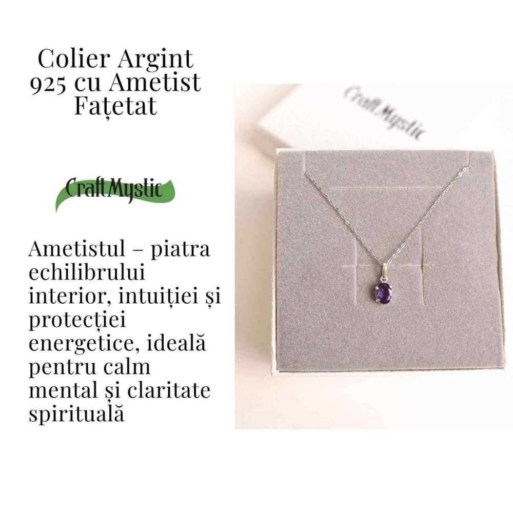 Claritate Mentala si Liniste Interioara – Colier Oval cu Ametist Fatetat si Argint 925 [3]