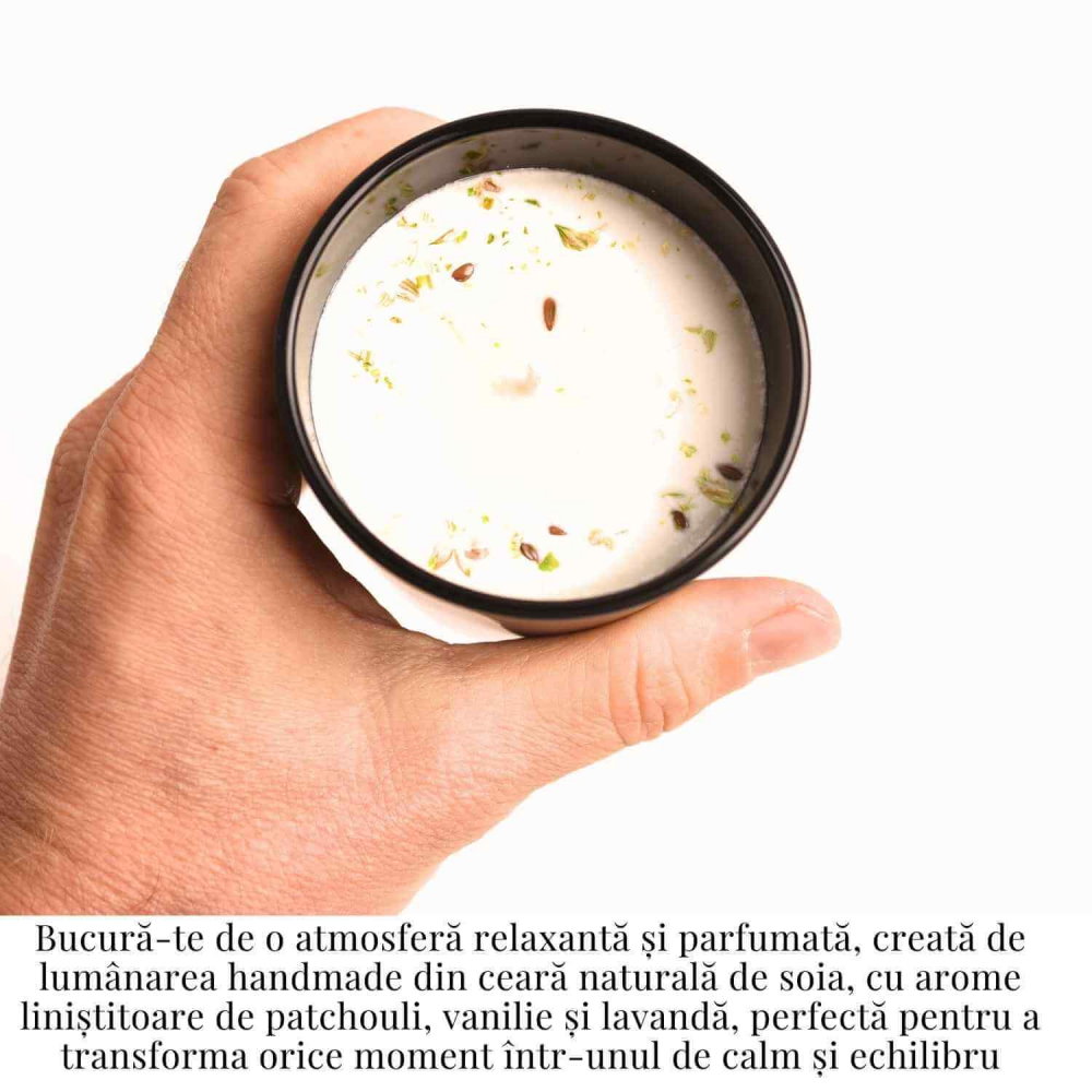 Lumanare cu ulei esential de patchouli, vanilie & lavanda – Relaxare si echilibru total [2]