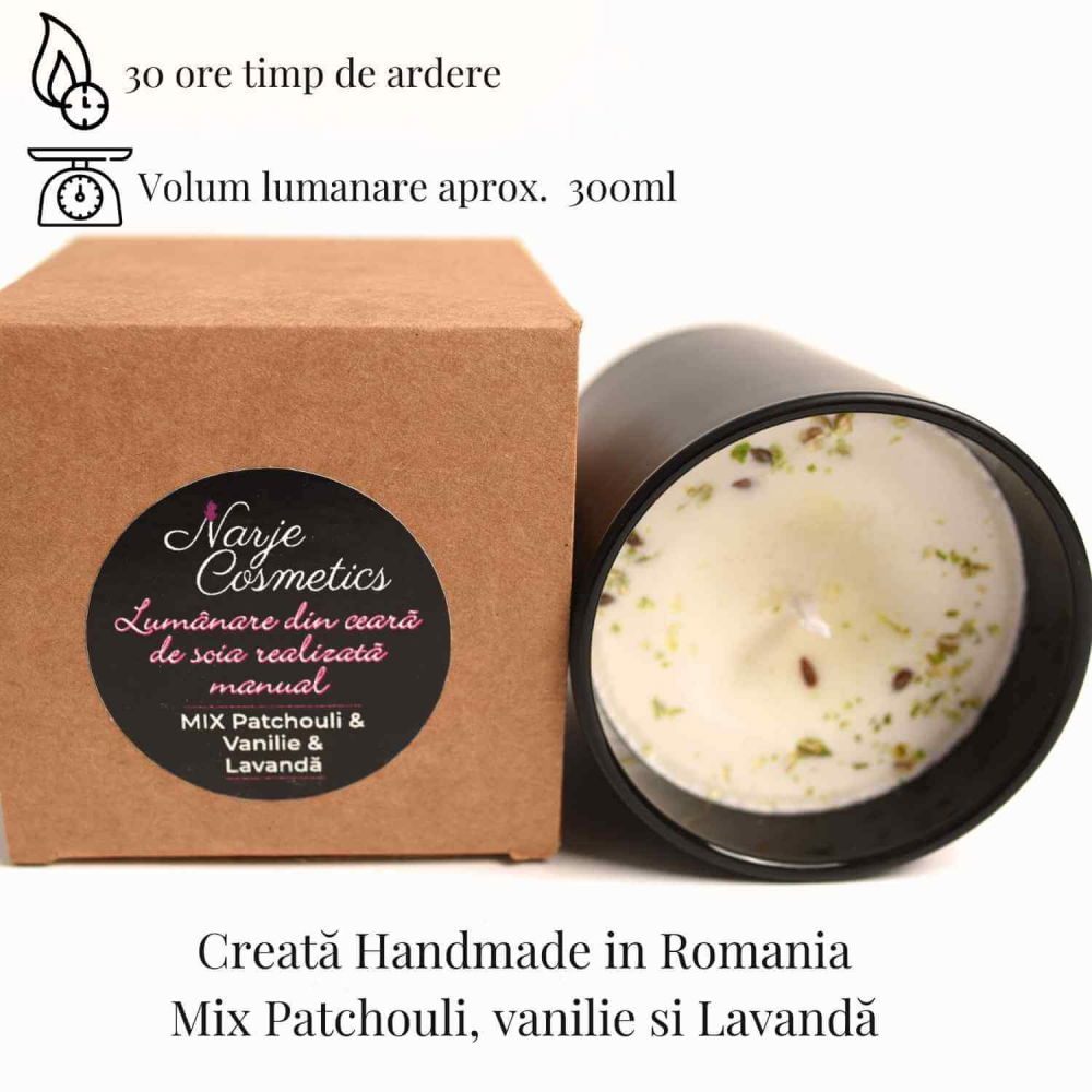 Lumanare cu ulei esential de patchouli, vanilie & lavanda – Relaxare si echilibru total [3]