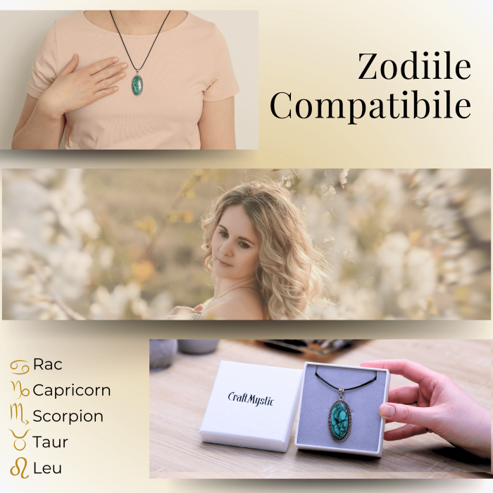 Colier Reglabil cu Pandantiv Argintiu 40mm in Forma Ovala din Malachit Natural [4]