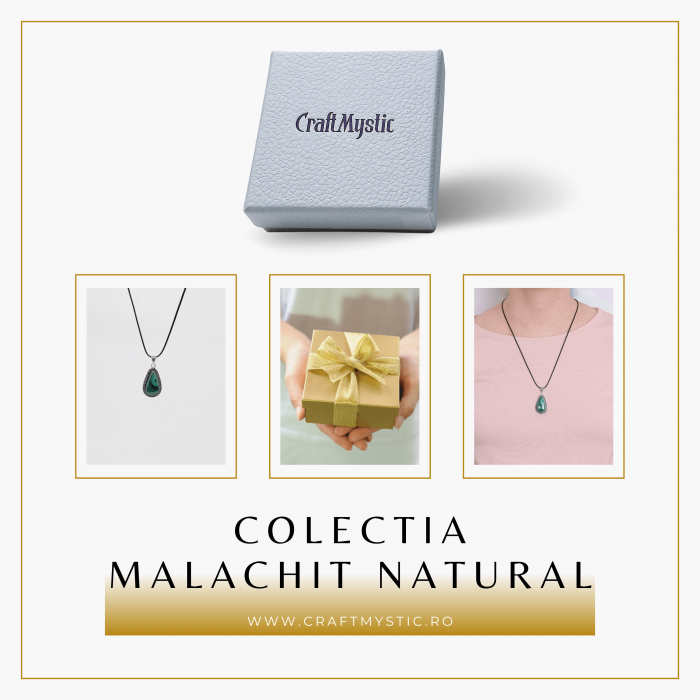 Colier Reglabil cu Pandantiv Argintiu 40mm in Forma de Strop de Ploaie din Malachit Natural [8]