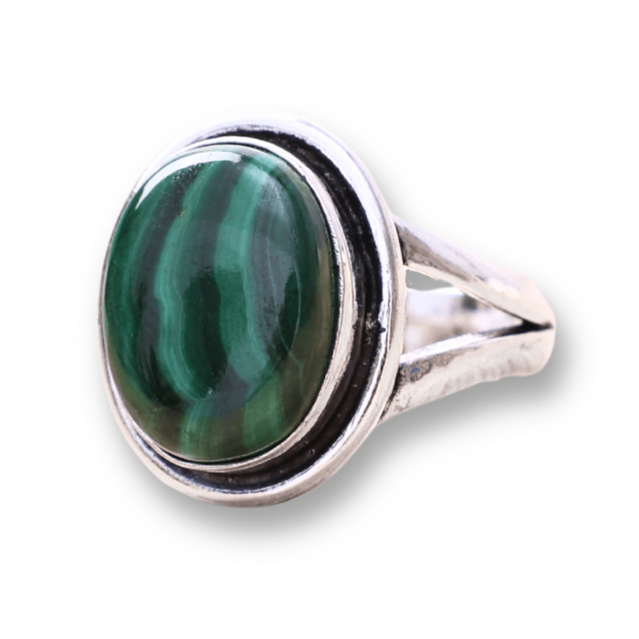 Inel Ajustabil Argintiu cu Malachit Natural [1]