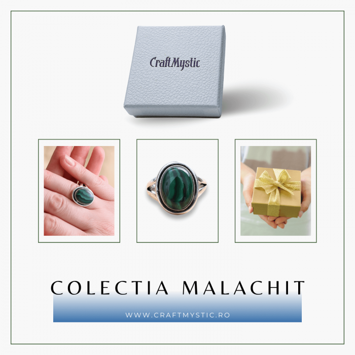 Inel Ajustabil Argintiu cu Malachit Natural [7]