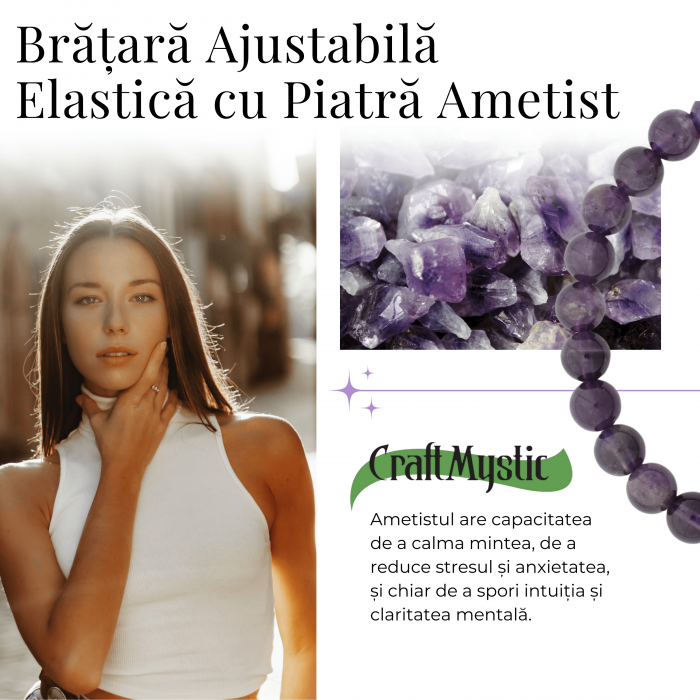 Bratara Elastica cu Margele Naturale de 6mm din Ametist [5]