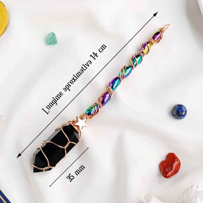 Maturica Decorativa 14 cm cu Obsidian Dublu varf Natural Ornament Handmade Perfect pentru Energie Pozitiva si Noroc in Viata [2]